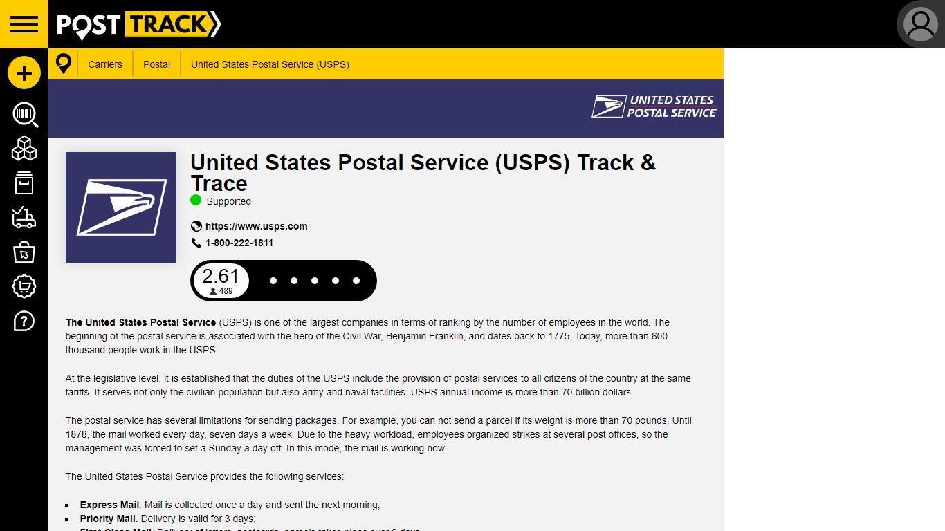 United States Postal Service (USPS) Track & Trace